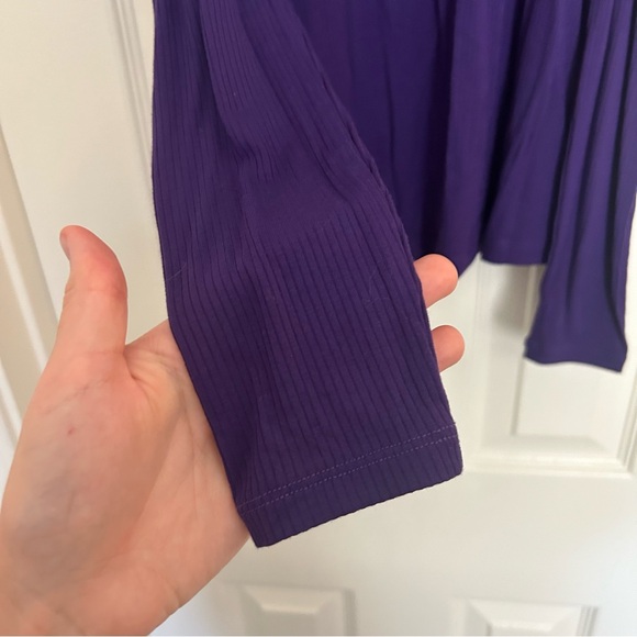 NWT Michael Kors Purple Ribbed Ruffle Cold Shoulder Top - Picture 9 of 16
